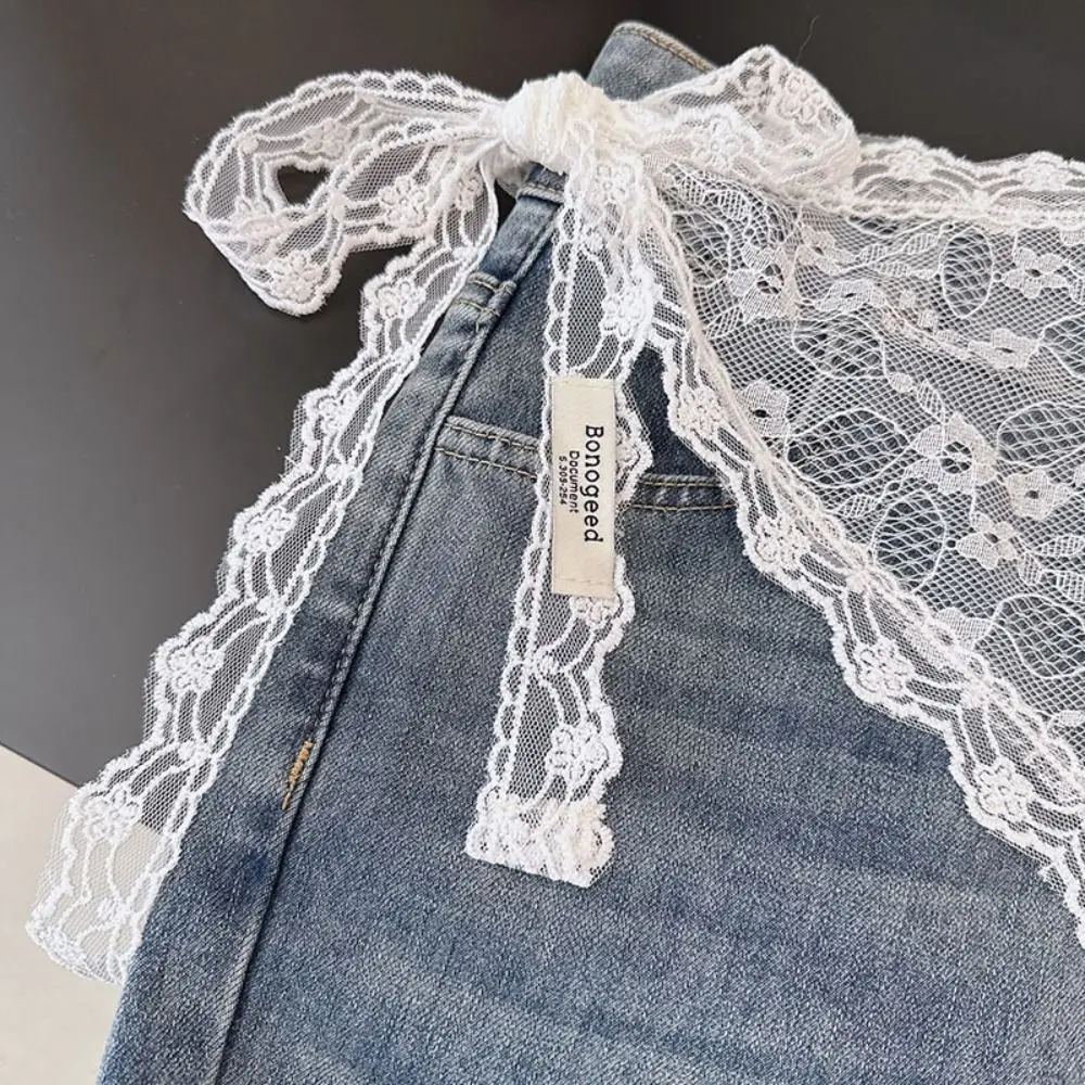 

Harajuku Floral Lace Mini Skirt Lace-up Y2K Streetwear Lace Triangle Scarf Fart Curtain for Women