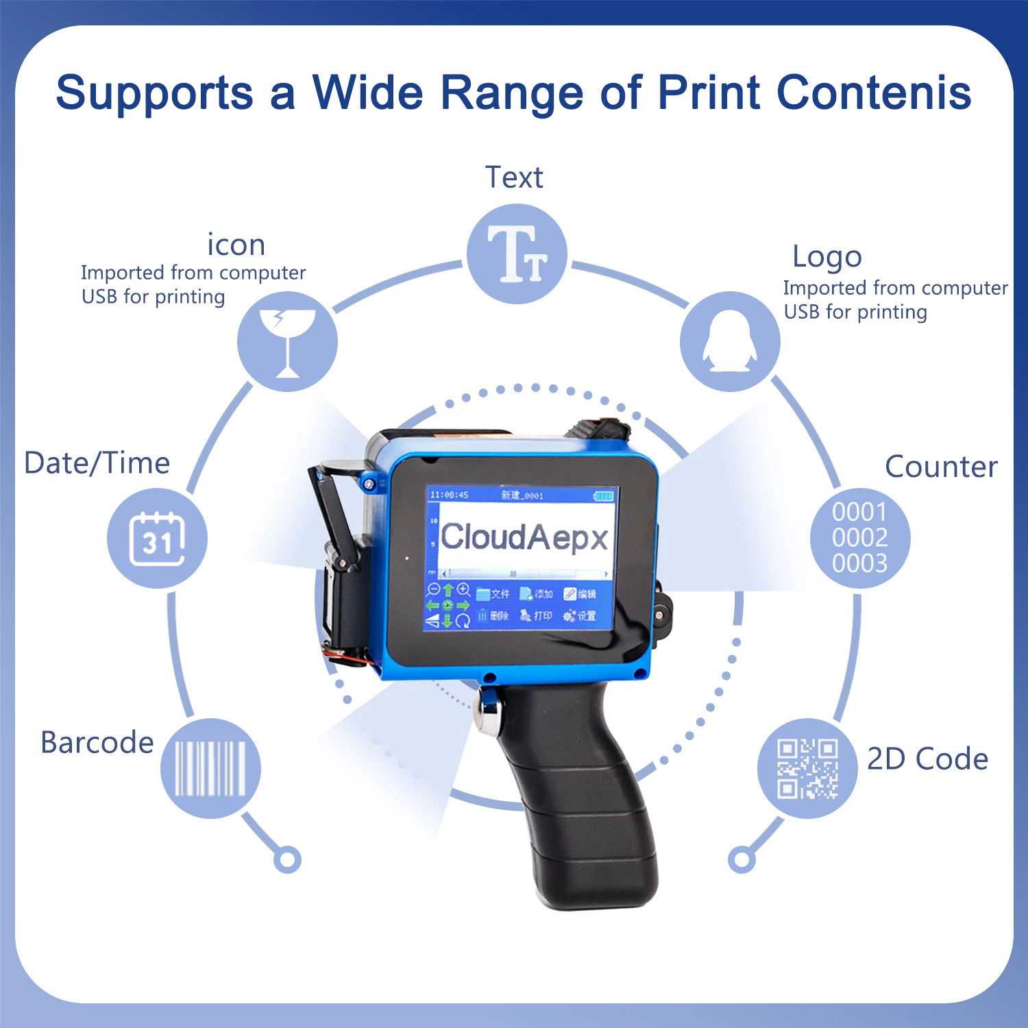 MB-127 Portable Mini Handheld Inkjet Printer 12.7mm for QR Bar Batch Code Date Number Logo Expiry 28 Languages