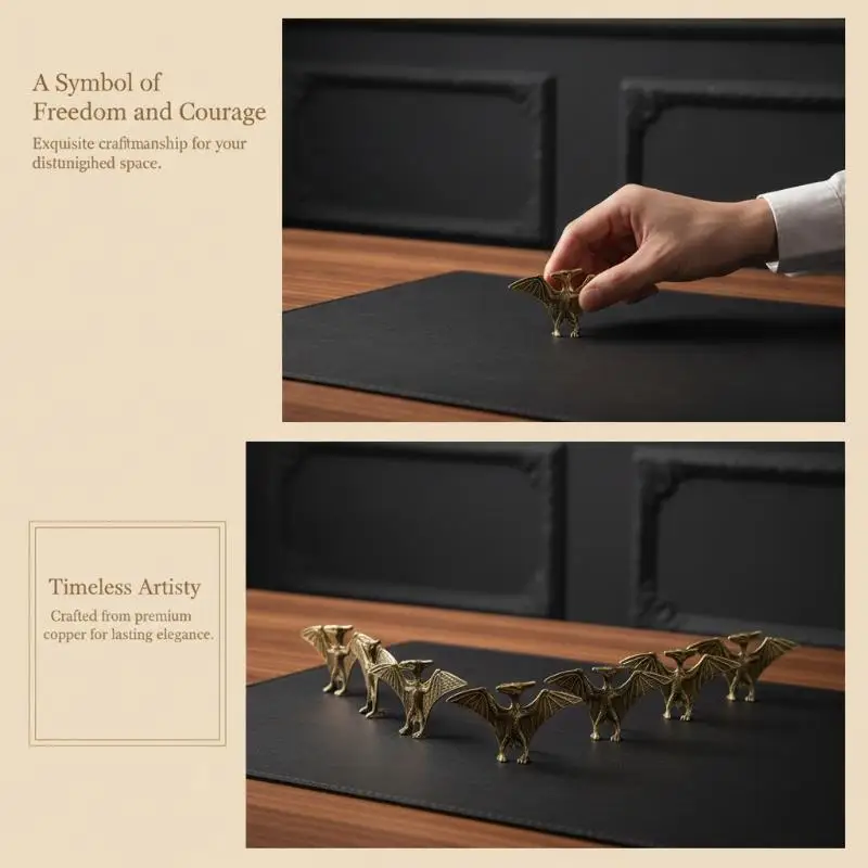 1Pcs Brass Vintage Pterodactyl Sculpture Dinosaur Themed Desk Home Decor Bronze Craft DIY Copper Pterosaur Landscape Miniatures