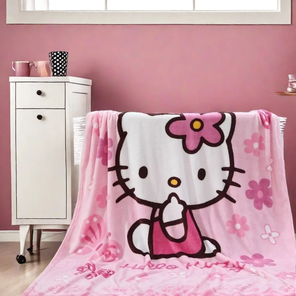 Hello Kitty miękki puszysty koc Sanrio Cartoon śliczny pluszowy koc Kawaii idealny dla dziewczynek wielofunkcyjny koc prezent urodzinowy