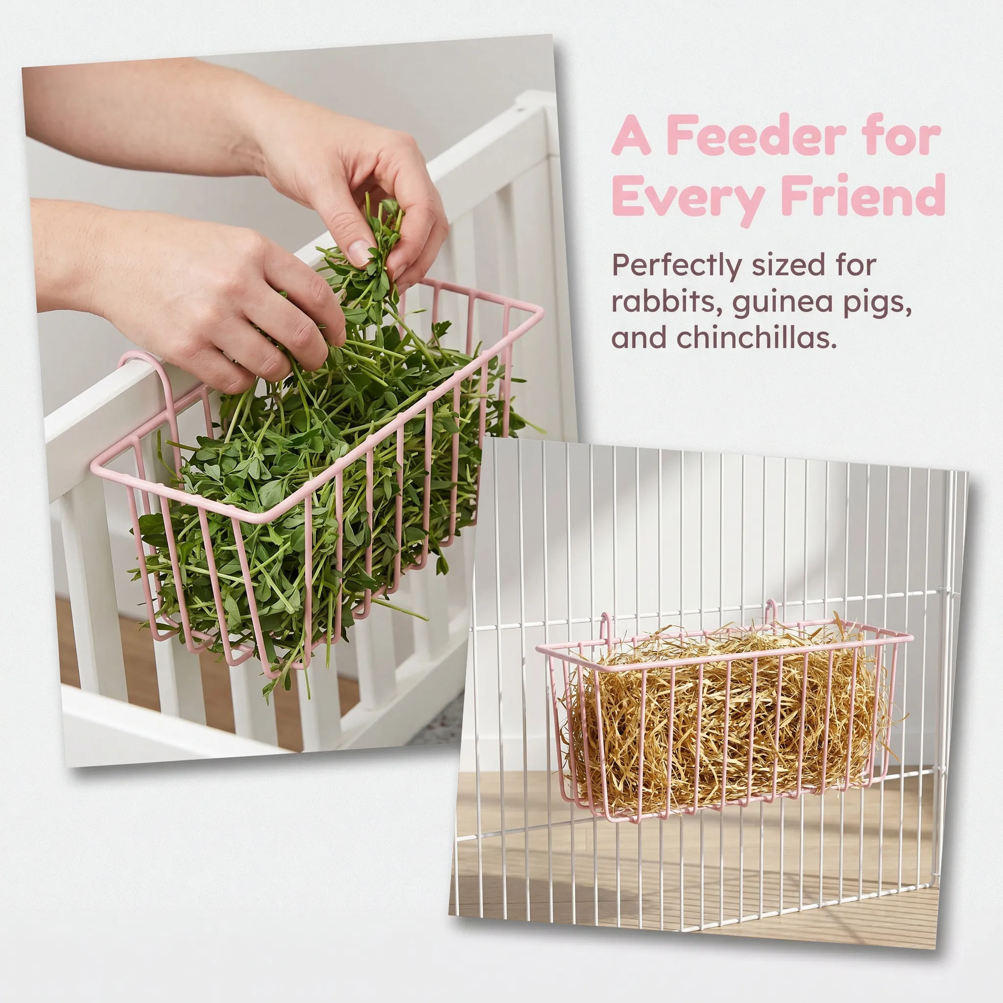 Rabbit Hay Feeder Heavy-Duty Iron Construction Wear-Resistant Smooth-Edge Bunny Feeder for Cages Easy-Clean Convenient Hanging