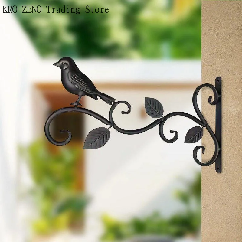 1PCS  Wrought Iron Hanging Plant Brackets With Decorative Bird And Leaf Design Perfect For Outdoor Patio Balcony Garden Wall Use