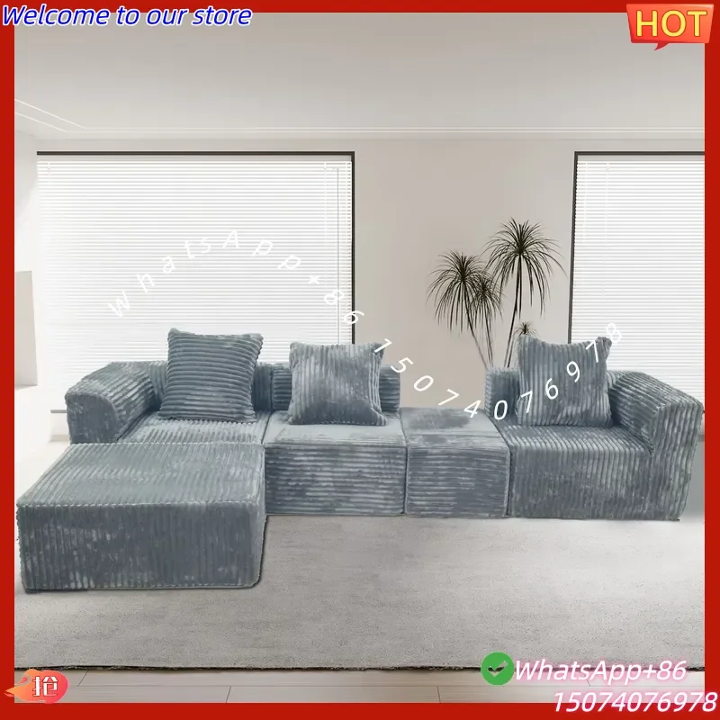 2026New Gray 118 Inches Sectional Living Room Sofa Couches Warm Rabbit Plush Fabric L-Shape Chaise Modular Sofas