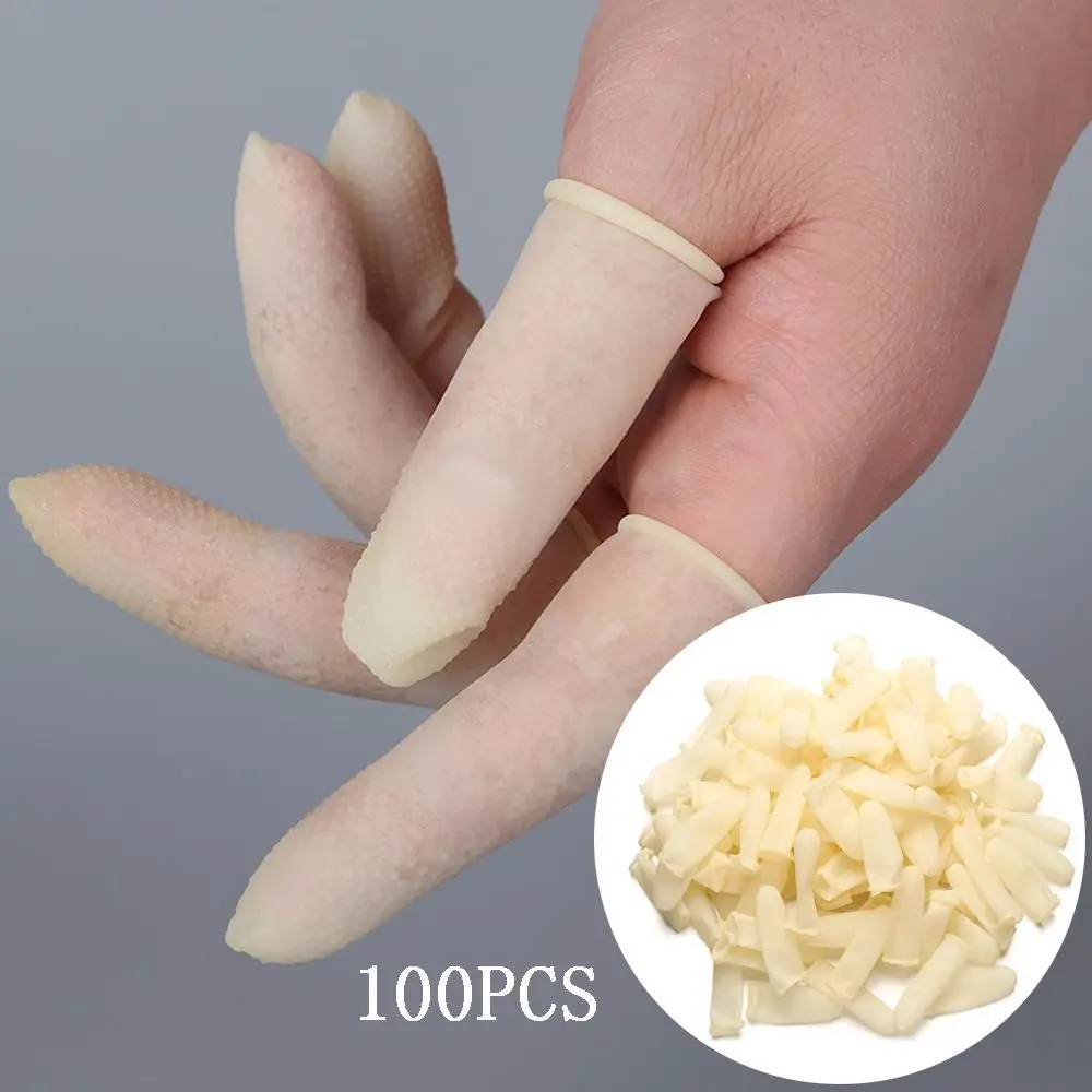 100PCS Reusable Finger Cover Natural Rubber Gloves Non-slip Latex Finger Cots Fingertips Protector Gloves Nail Art Tool