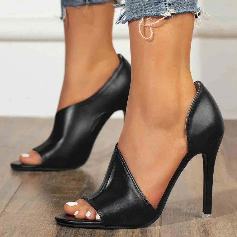 summer new Women Pumps Shoes Open Toed Heels Women High Heels Black Sexy Pumps Peep Toe Heels Ladies Shoes Talon Femme sandals