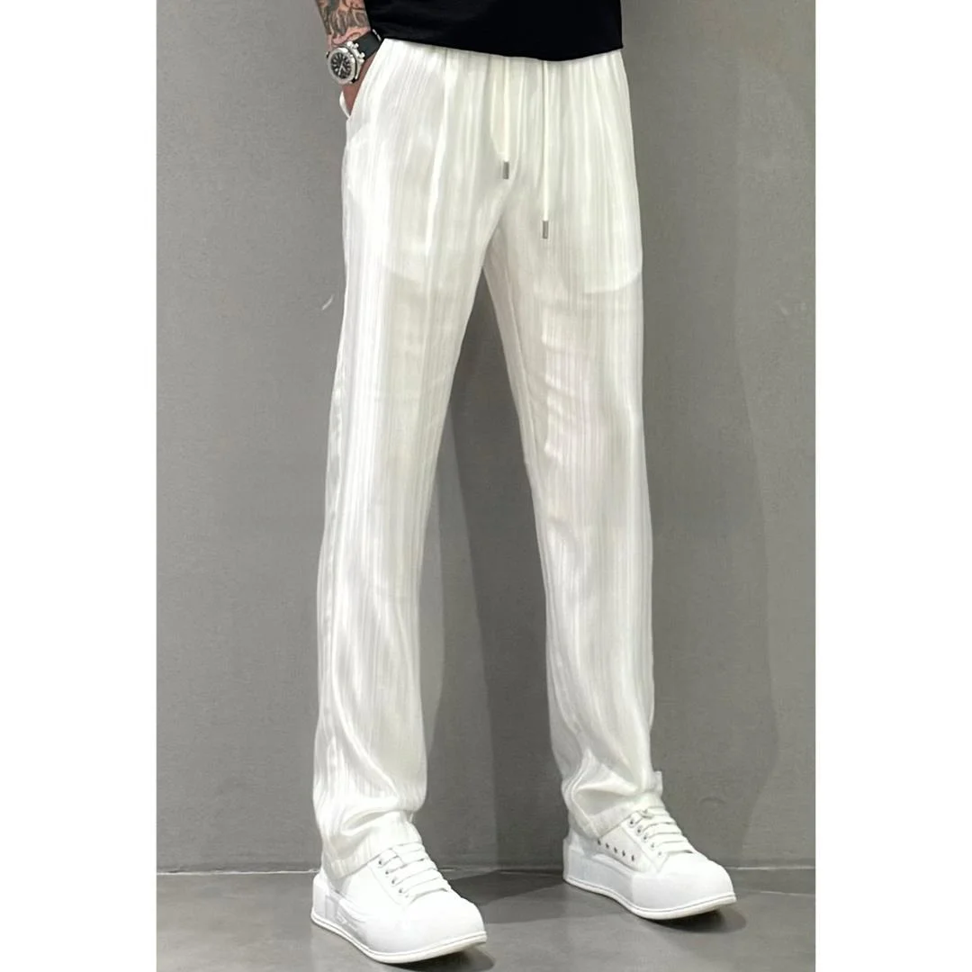 

Летние комфортные тонкие повседневные брюки из ледяного шелка для мужчин, свободного кроя, прямые, антибактериальные, легкие, длинные штаны