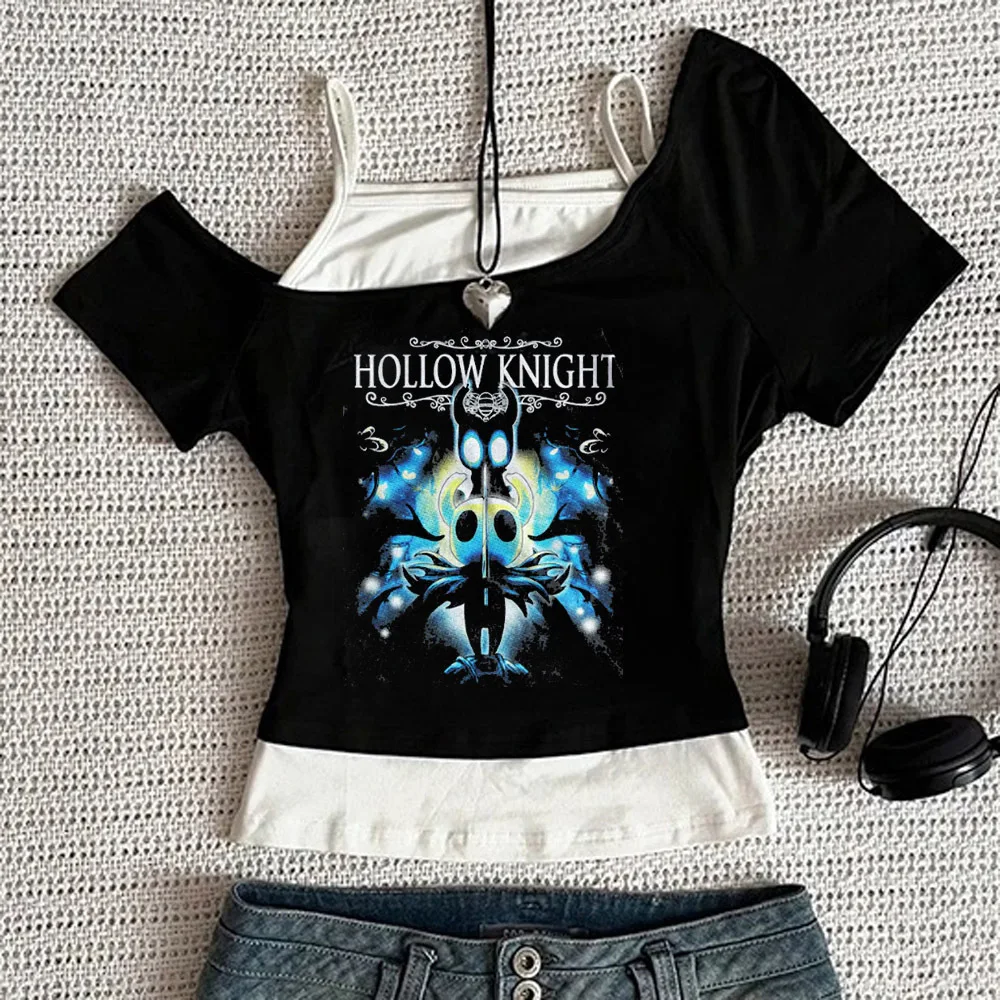 Hollow Knight cropped top girl meme harajuku funny goth cutecore tshirt jojifuku cutecore gyaru