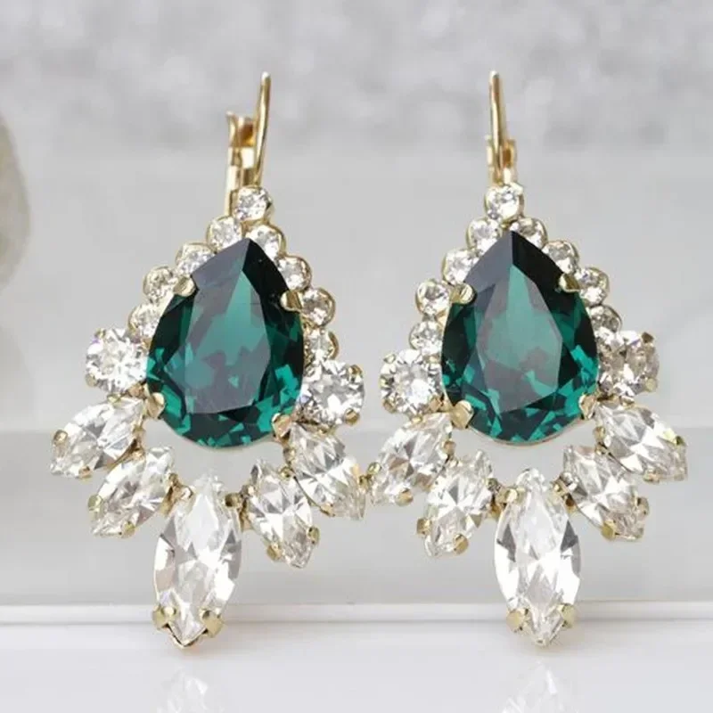 Green Water Drop Cubic Zirconia  Earrings for Women High Quality Luxury Wedding To Attend The Banquet Trend Jewelry Wholesale