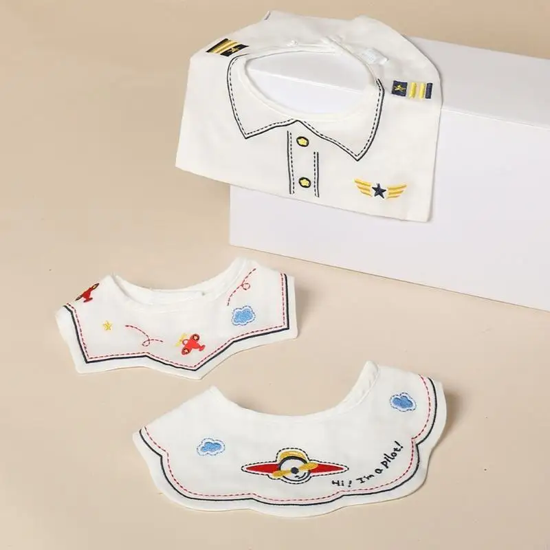 95AE 3 PCS 360 ° xoay bé ăn Bibs Bibs thêu nước bọt