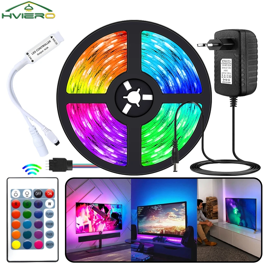 

RGB 5050 LED Strip Light Flexible Ribbon Stripe 5M DC 12V Diode Tape IR WIFI Bluetooth Controller BackLight Lamp Night Lighting