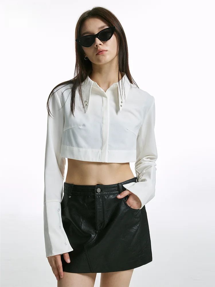 

Женская прямая рубашка Wildund Original Spring White Sexy Spicy Girl с длинным рукавом и воротником, из смесовой ткани (полиэстер, вискоза, спандекс)