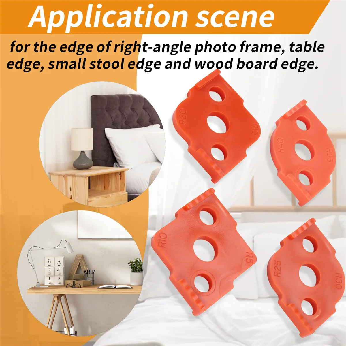 #416P 4Pcs Woodworking Router Corner Radius Templates Orange (Orange)