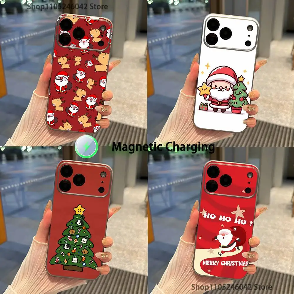 

Cartoon Merry Christmas Magnetic Wireless Charging Transparent gray Phone Case For iPhone 17,16,15,14,13,12,Pro,Max,Plus,Mini,SE