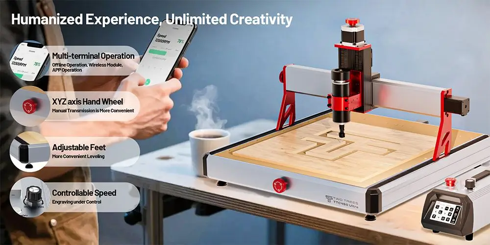 TWO TREES TTC450 Ultra CNC-Fräsmaschine, 2-in-1 Laser-Gravur- und Schneidemaschine, 500W Hocheffizienz-Spindel, 460mmx460mm – Detail 9