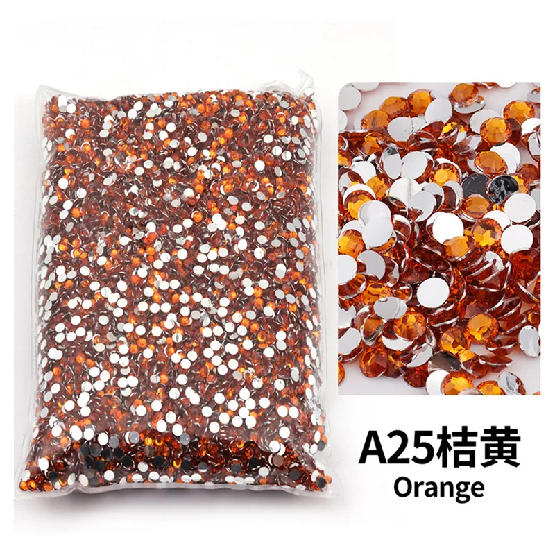 Orange 2–6 mm Harz, nicht Hotfix-Strasssteine, Großhandel, flache Rückseite, Kunststoffkristalle, Nagel, DIY-Glitzer, Cempio Stein