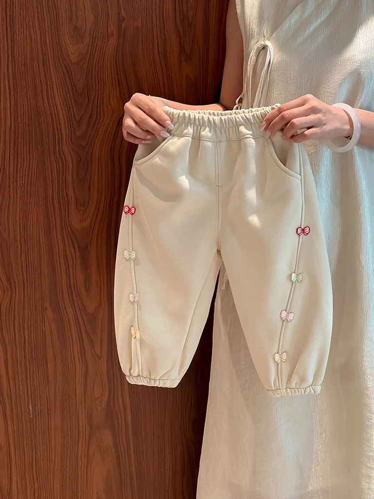 Dziewczęce ocieplane spodnie na jesień i zimę, ciepłe spodnie dziecięce, spodnie z wysokim stanem, luźny krój, długie spodnie dla dzieci, niemowląt i dziewczynek.