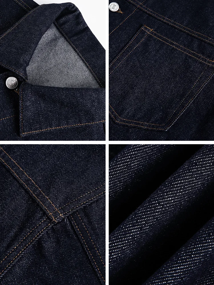 Bright Line Double Pocket Design Original Color Workwear Denim Jacket Men's Textured Loose Lapel Coat