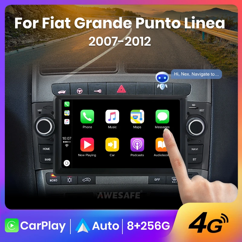 AWESAFE Wireless CarPlay Autoradio for  Fiat Grande Punto Linea 2007-2012   Car Radio Multimedia Player Android Auto Stereo GPS