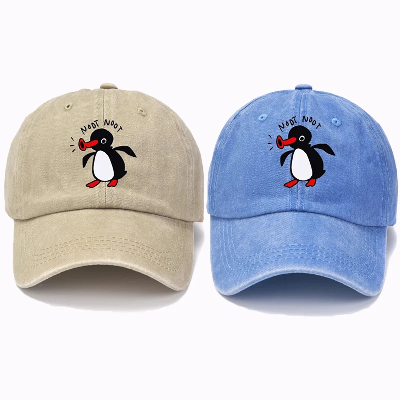 Noot Print Washed Denim Baseball Cap Men Women Visor Protection Snapback Pingu Pinga Penguin TV Caps All Seasons Travel Sun Hats