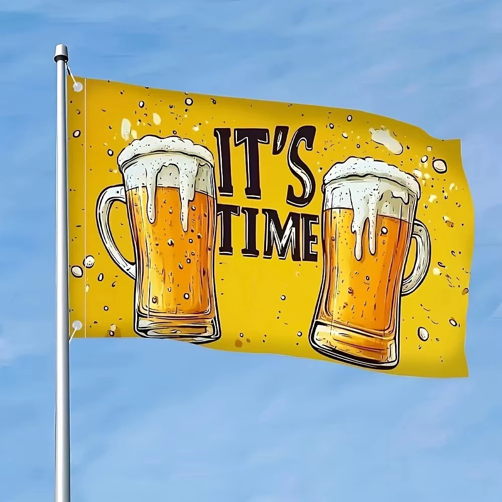 1-Pack Beer Time Polyester Flag, Playful Beer Mug & Vivid Yellow Design, All-Season Outdoor Decor for Farmhouse