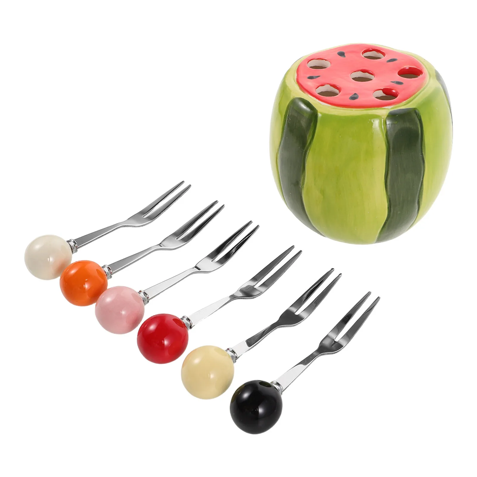 

1Set Fruit Fork Set Watermelon Storage Jar Cute Kids Metal Forks for Dessert Salad Cake Cheese Appetizer Watermelon Fork