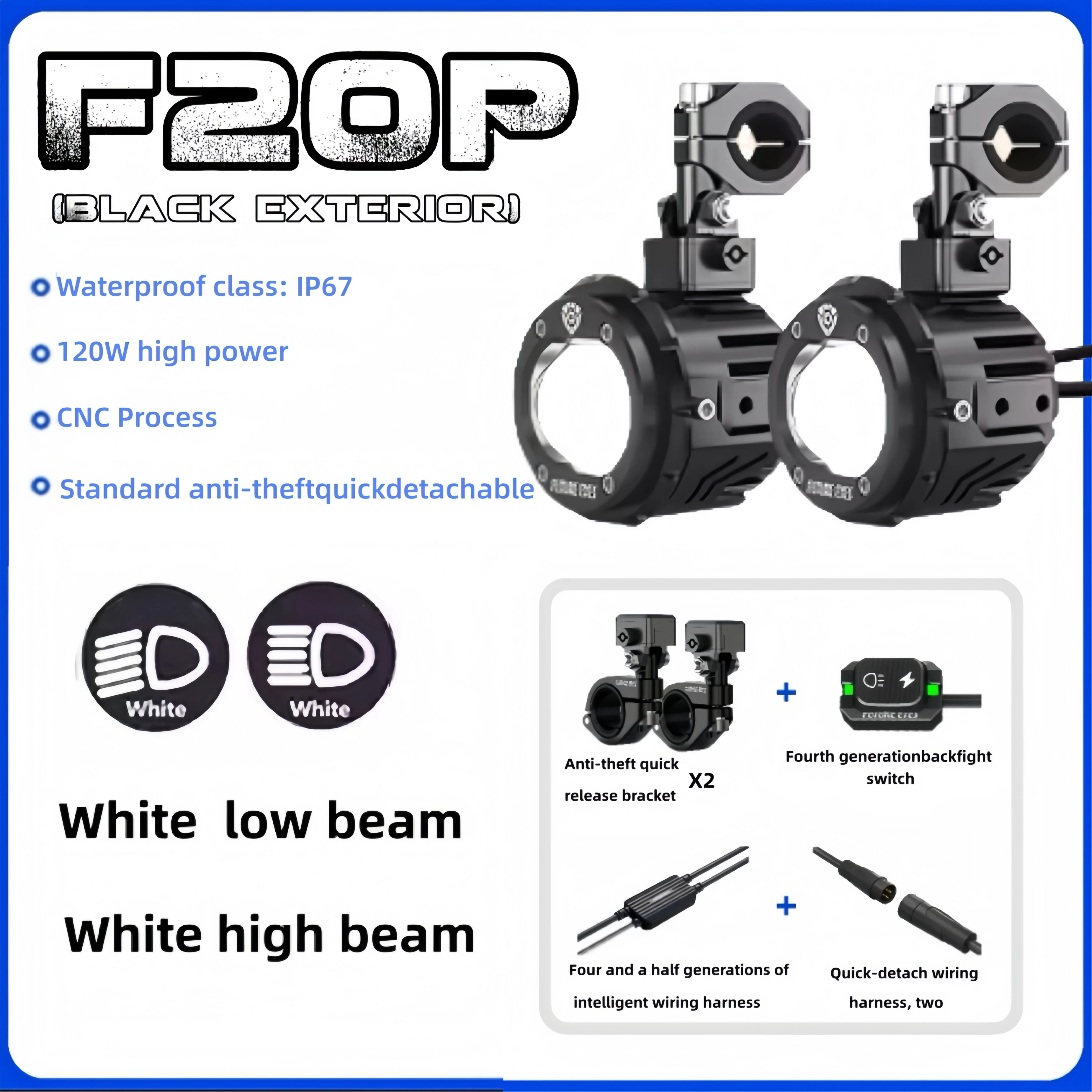 FUTURE EYES F20P Motorfiets Koplamp LED Spotlight Mistlampen Bedrade Schakelaar Ultra Helder Extra Rijverlichting Knipperlichten