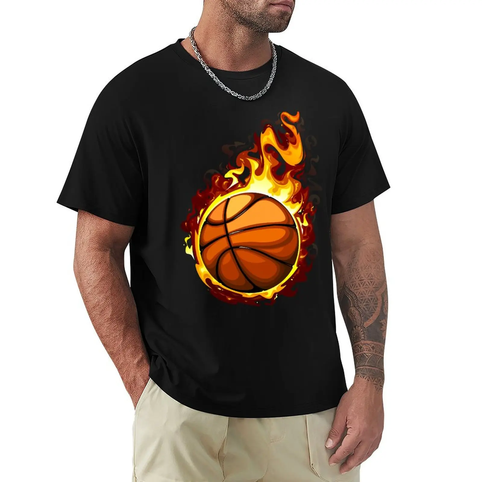 Fire Ball Basketball T-shirt kawaii clothes plus size tops customizeds tshirts for men