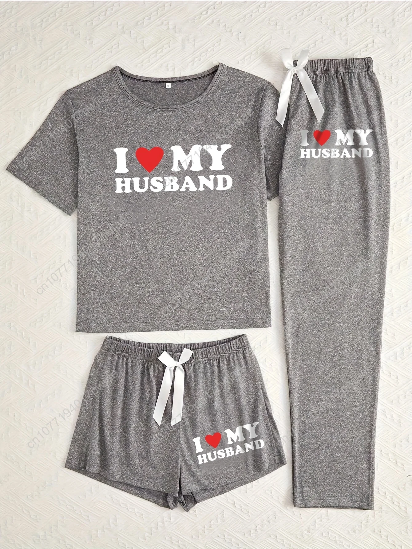 

Женский черный пижамный комплект ко Дню святого Валентина «I ️ MY HUSBAND» — футболка с короткими рукавами, одинаковые шорты и брюки, романтическая пара Sl