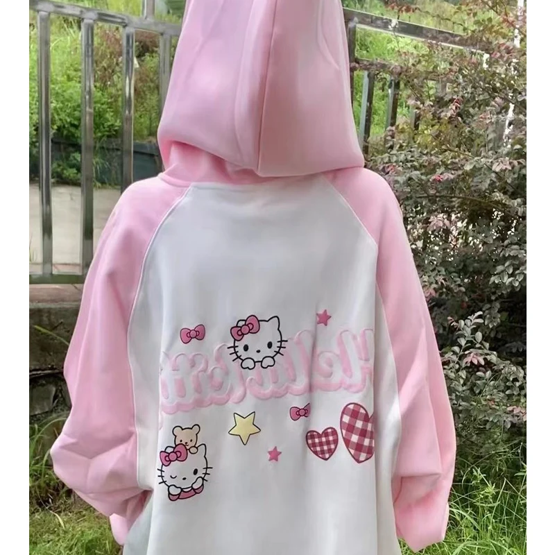 Sanrio Cute Hello Kitty Anime Jacket Cartoon Kawaii New Autumn Hooded Hoodie Couple Comfortable Outer Wear Christmas Present