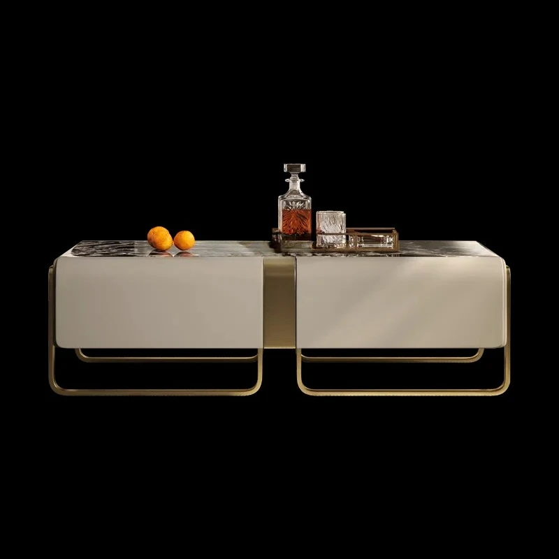 

Light luxury coffee table senior designer furniture villa large flat layer marble luxury stone tea machine combination
