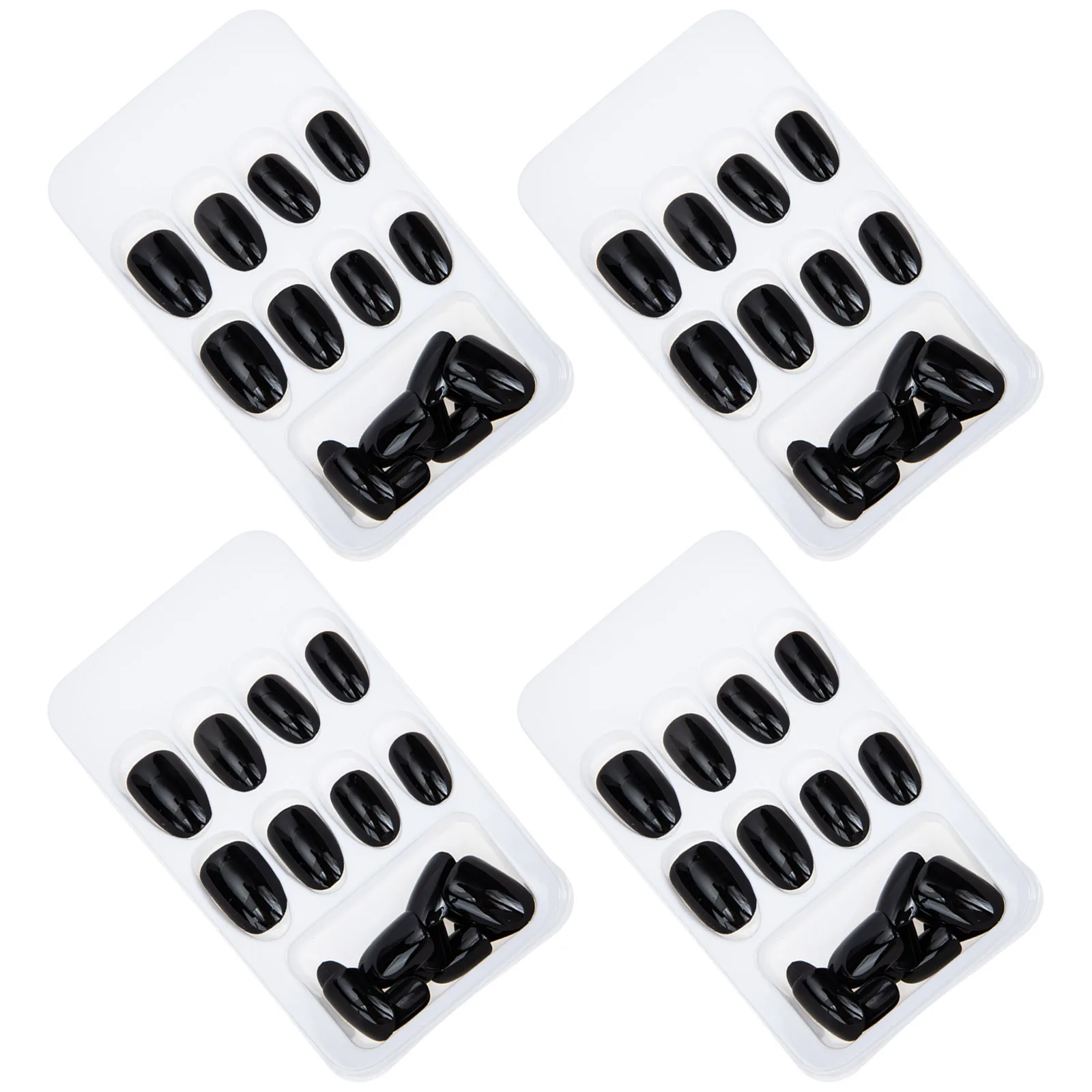 

4 set 4 Sets Pcs Full Cover False Nail Tips Black Press On Nails For Women Diy Nail Art Manicure Wedding Party Fake Nails