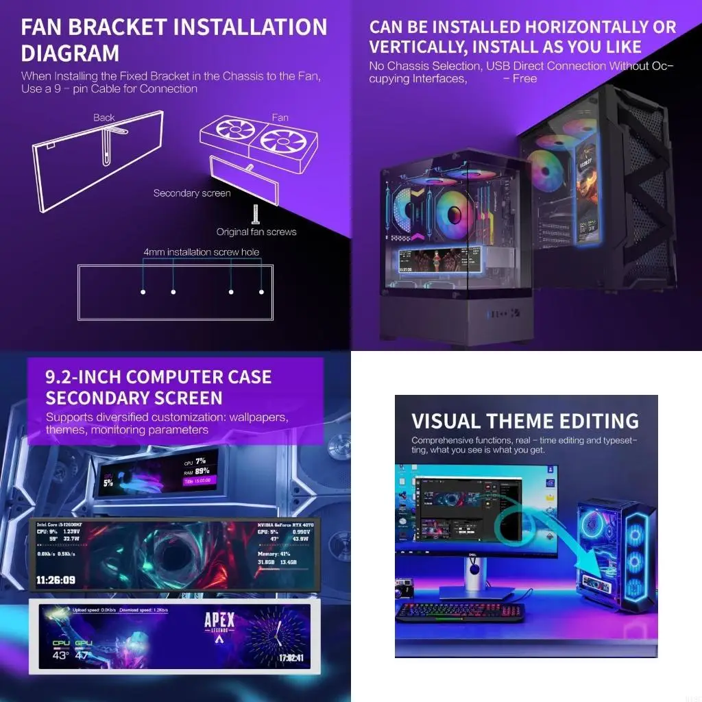 

Computer Secondary Display 9.2 Inches Long Screen for Execution Indicators Following and Multiple Assigning Support