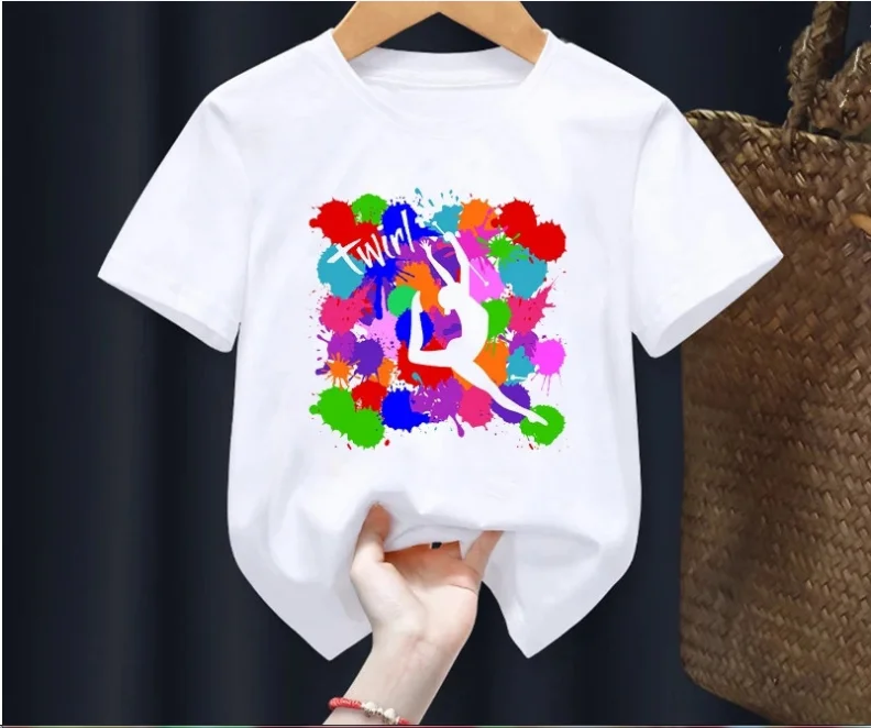 Cute Children Gymnastics Dancer Print T-Shirt Dance Girls Clothes Baby Tshirt Cute Casual Short Sleeve Children Tops