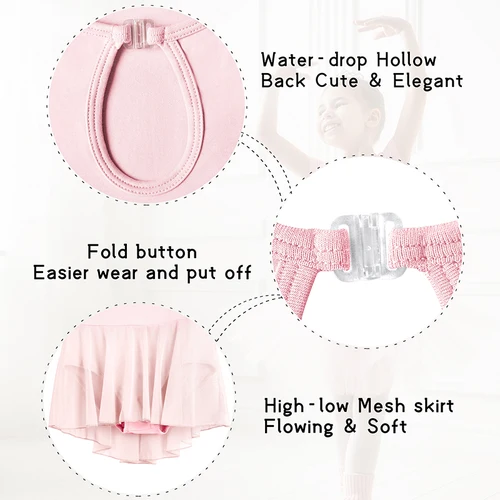 Imagen 2 del producto Leotardos de ballet para niñas para danza Vestido con falda de manga corta con espalda hueca para danza (niño pequeño/niña grande)