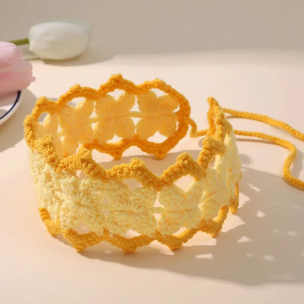 

Ins Knitted Crochet Knitted Headband Candy Colors Hollowed Hair Accessories Head Scarf Women