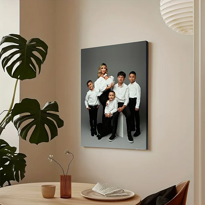 Custom Photo & Text Frame,|Wood‑Trimmed Canvas Wall Art for Picture Display,|Classic Framed Decor Gift for Birthday,|Border Fram