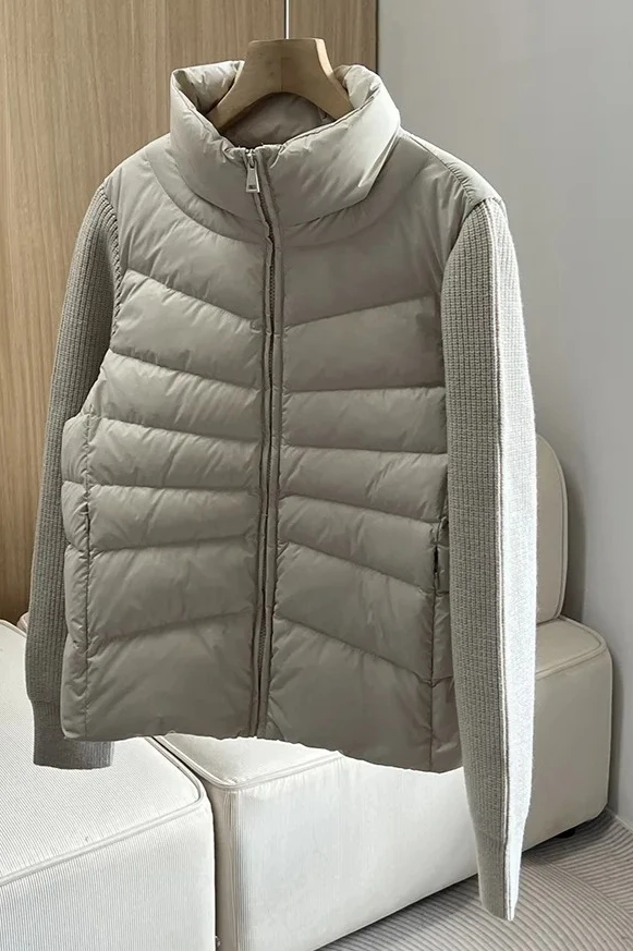

Autumn and Winter Fashion European Women's Down Jacket Knitted Splicing Slimming Jacket