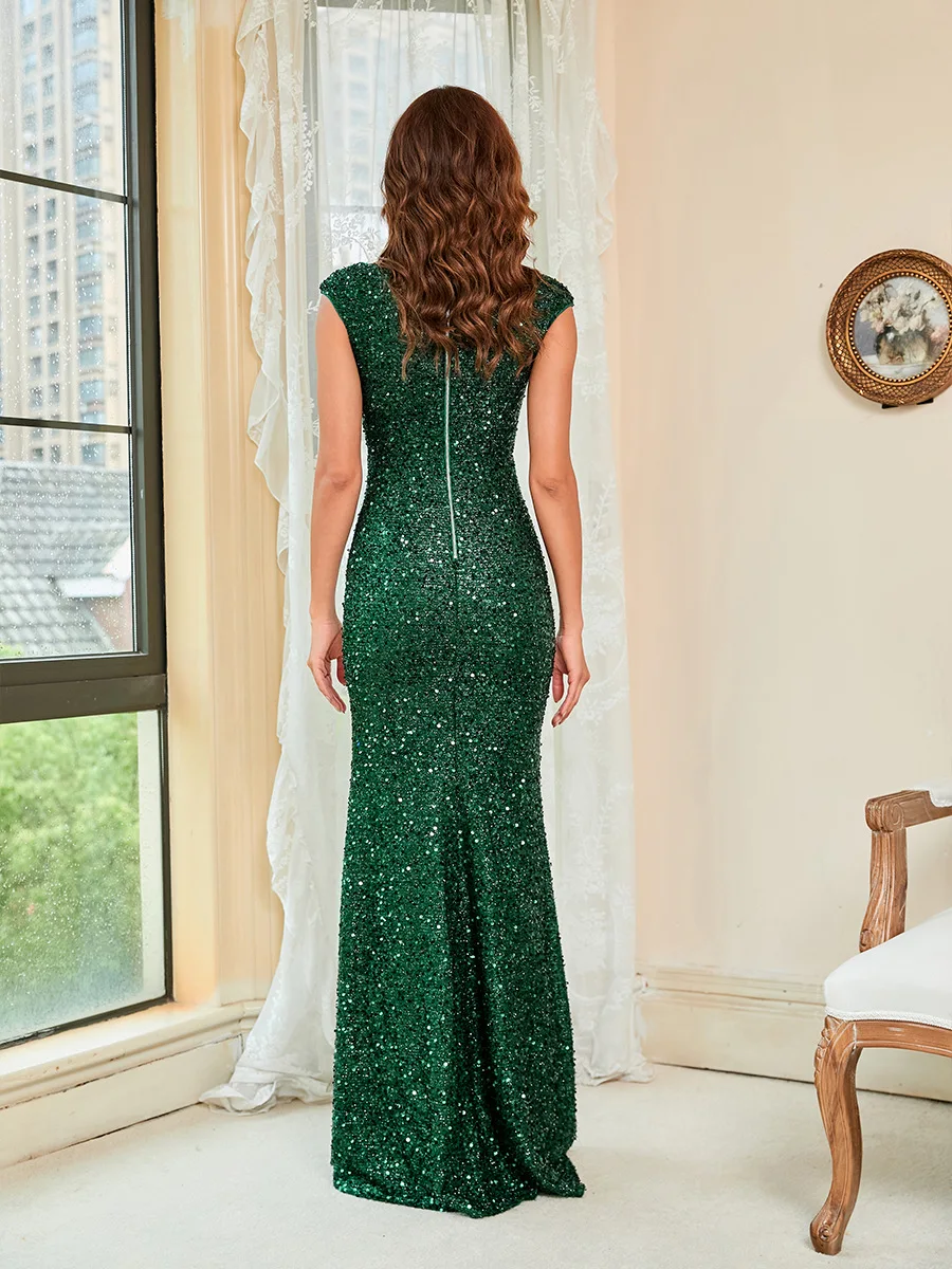 Sexy Vrouwen Prom Jurken Lovertjes Sexy Groene Sling Mid-Taille Party Avond Lange Rok Vestidos Elegante Jurk Voor Vrouw Kleding