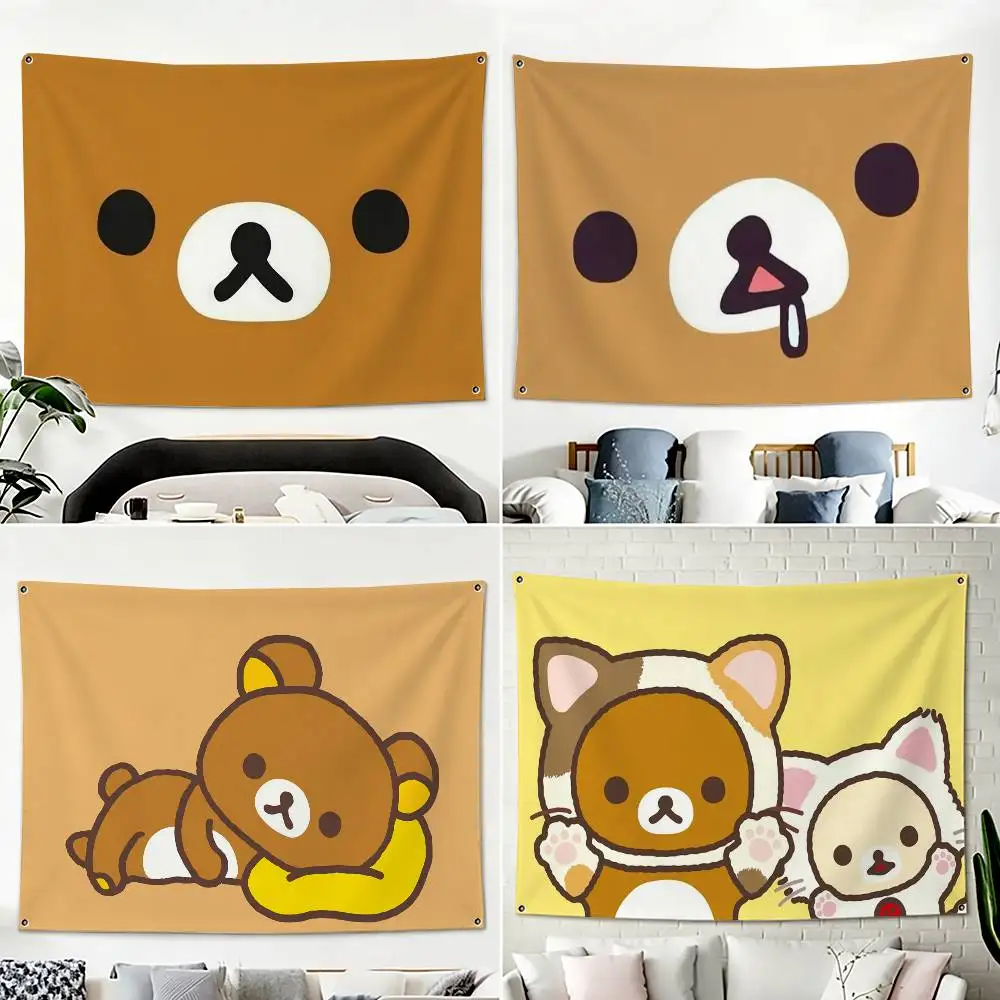 Cute R-Rilakkuma-S bears Home Decor Horizontal Flag Banners Indoor Outdoor Hanging Decor for Bedroom Living Room Wall Decoration