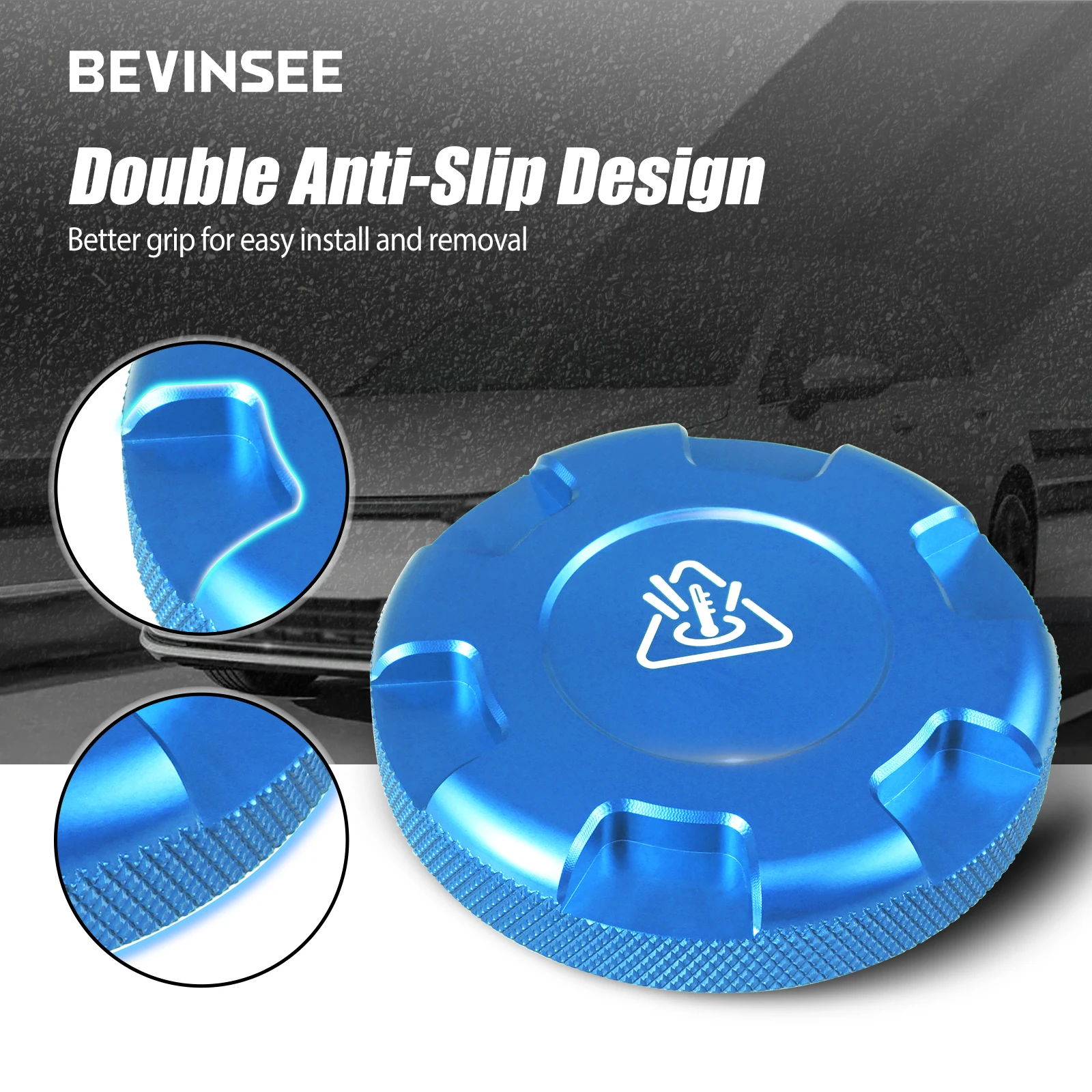 BEVINSEE Aluminium-Öleinfülldeckel & Kühlmittel-Ausgleichsbehälter-Deckel & Bremsflüssigkeitsdeckel für VW Golf 7/7.5 für Audi A3 S3 RS3 – Detail 7