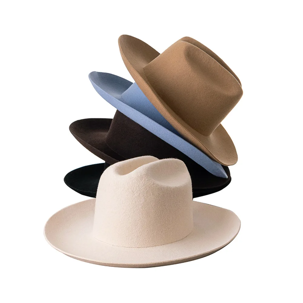 Luxury Designer Brand Women Wool Cowboy Hat Ladies Felt Jazz Winter Hats Wedding Church Dress Hats Chapeu Feminino