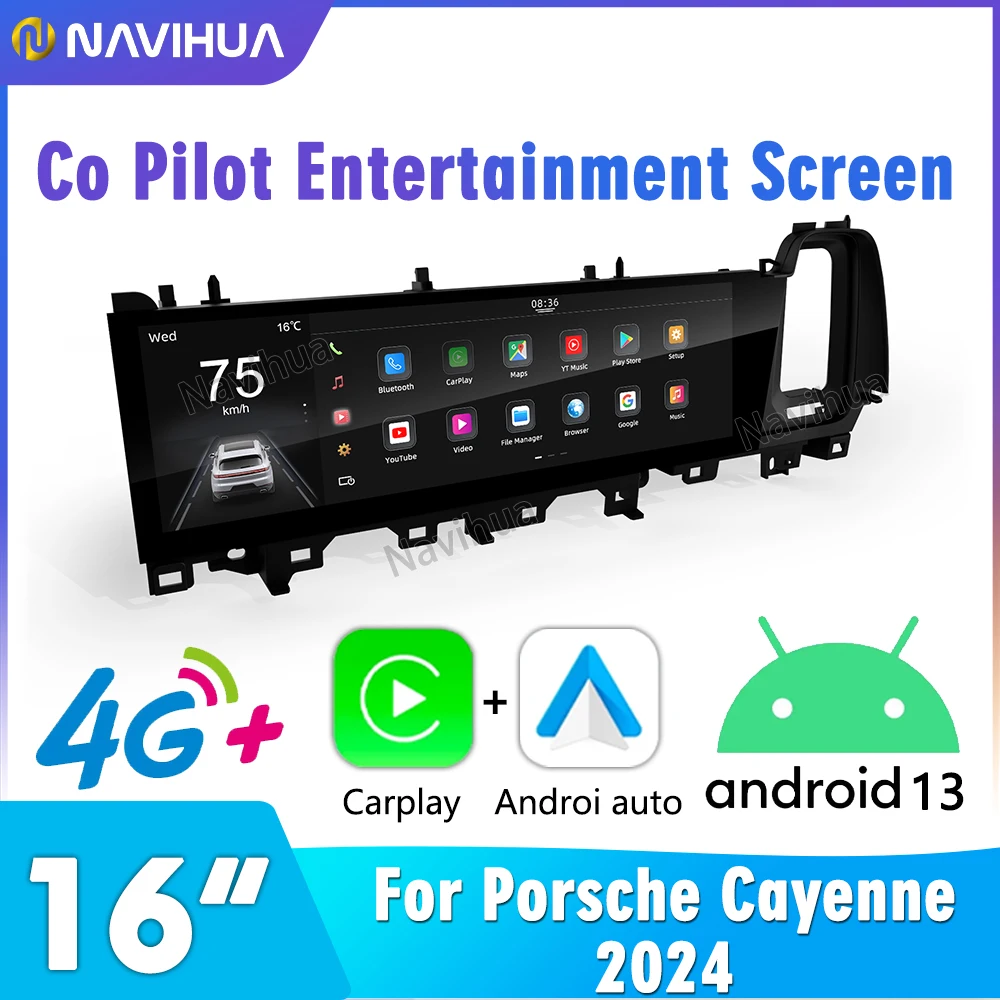 New Arrival For Porsche Cayenne 2024 Copilot Entertainment System Touch Screen Car Android Carplay Multimedia Headunit Monitor