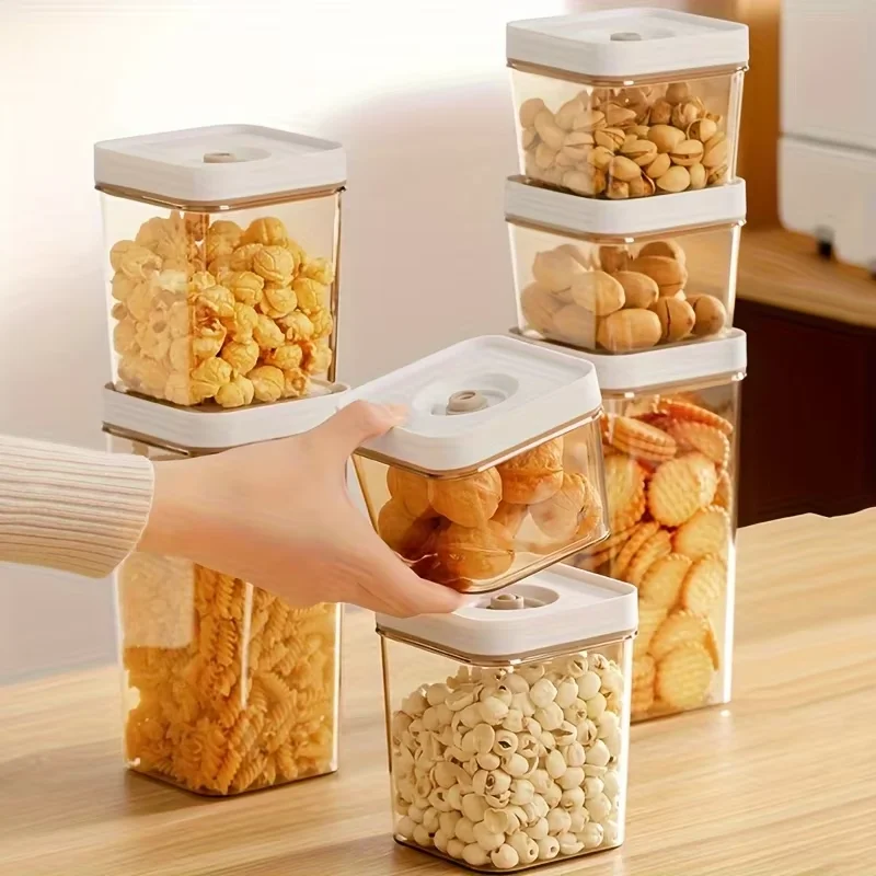 ​Vacuum Sealed Jar Coffee Bean Storage Bottle Kitchen Organization Container Transparent Food Grains Beans Tea Fresh Storage Jar