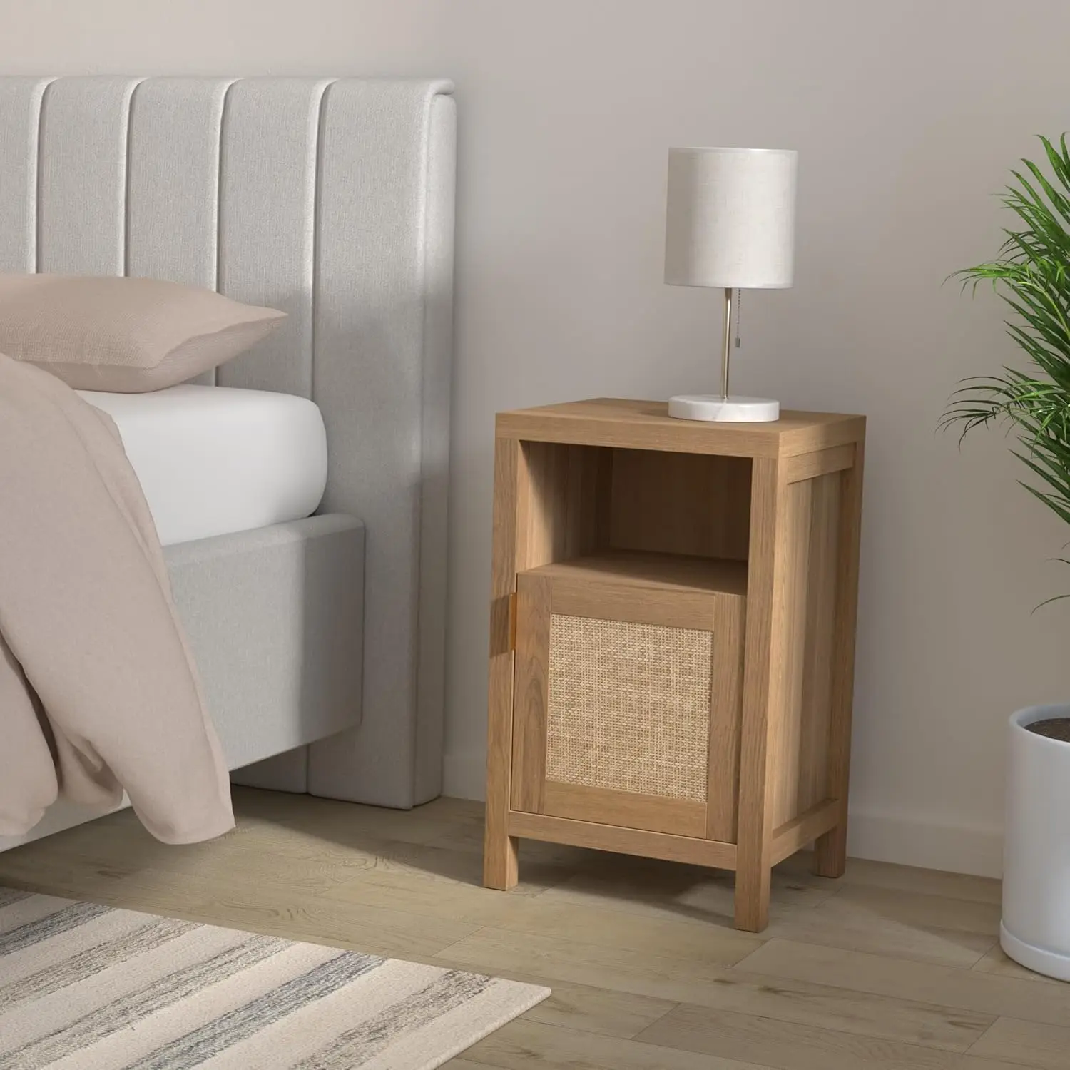 Alto Rattan Nightstand Set, Farmhouse mesa de cabeceira, mesa final Boho com gaveta, armazenamento no quarto, conjunto de 2