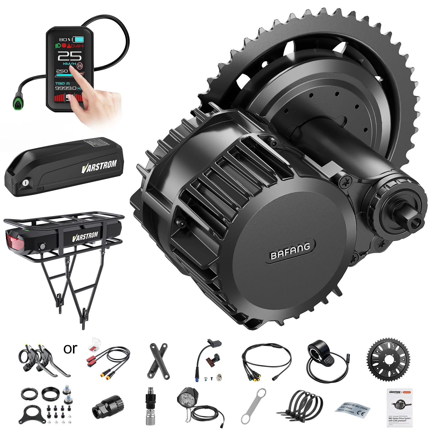 [US Local Shipping] Bafang BBS BBS-HD 1000W 750W 500WMid-Drive Motor Kit 68mm 100mm 120mm Electric Bike Conversion Kit E-Bike Central Motor, Optional Battery Display Brake Sensor, for Mountain Bike Fat Bike City Bike