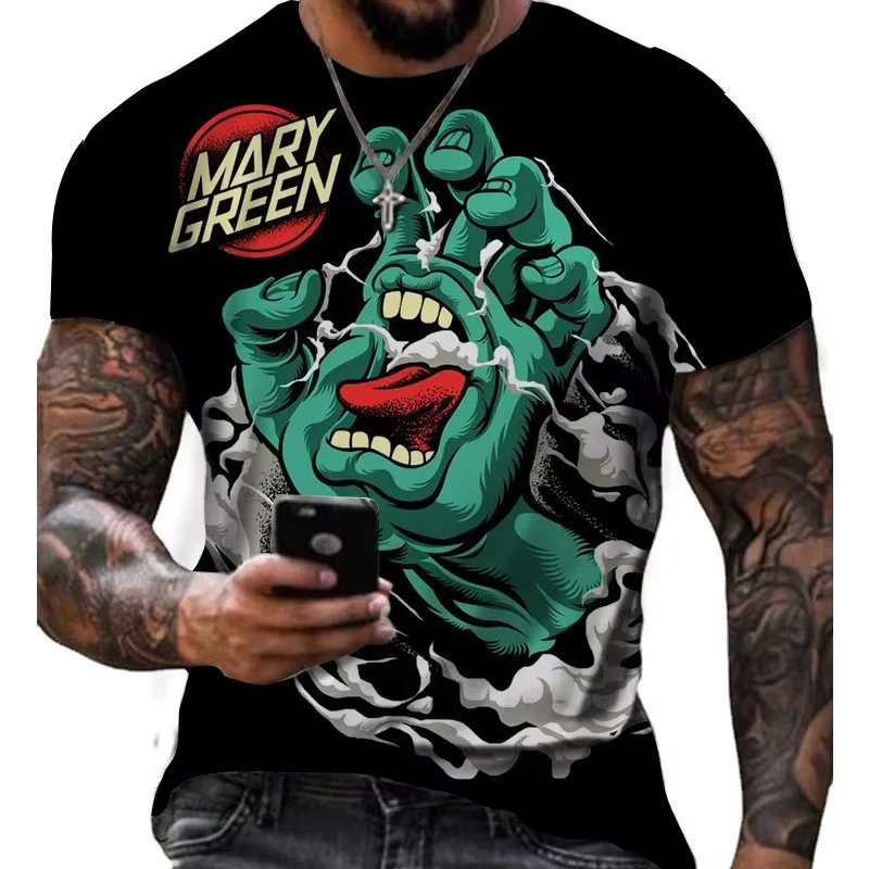 ปากปาล์มรูปแบบเสื้อยืดสําหรับชาย Claw Mark Tiger 3D พิมพ์เสื้อ T ฤดูร้อน Unisex เสื้อหลวมรอบคอแขนสั้น Tees