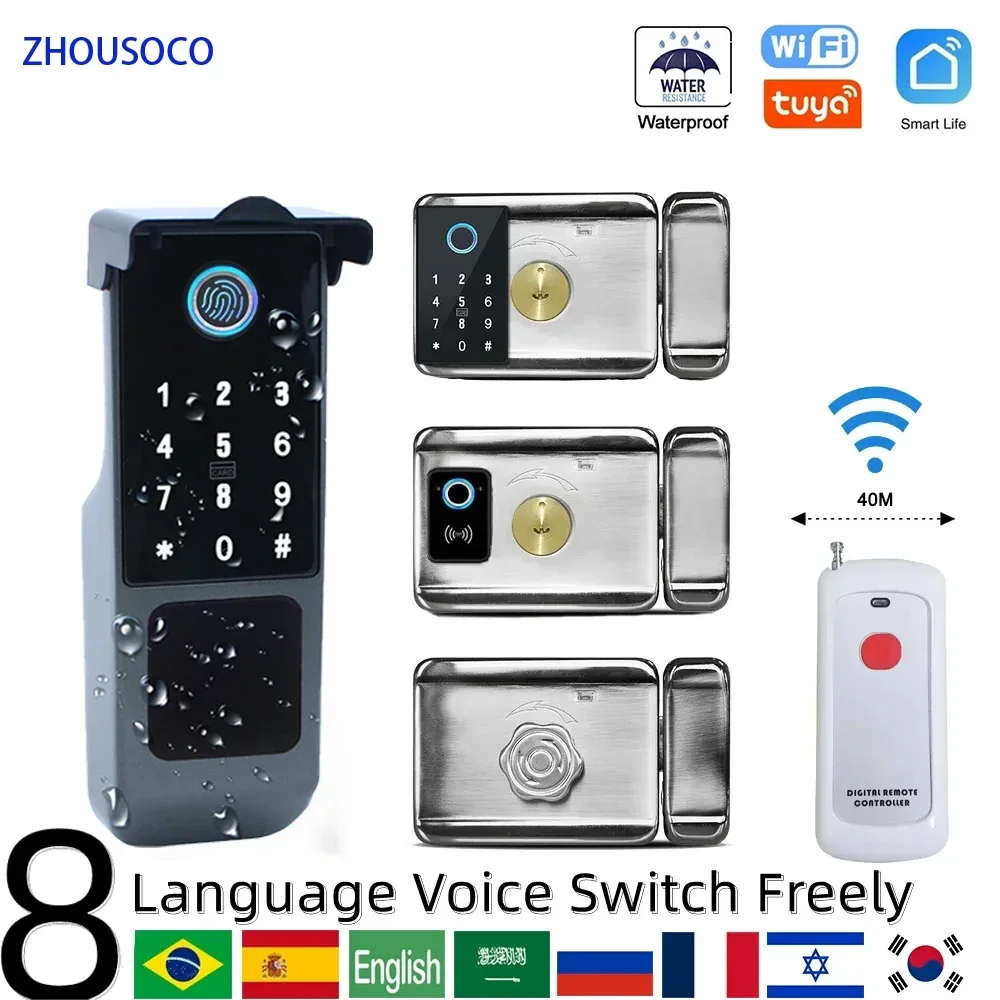 Fingerprint Lock Outdoor Waterproof Tuya Wifi Remote Control Biometric Digital Lock App Card Password Electronic Smart Door Lock