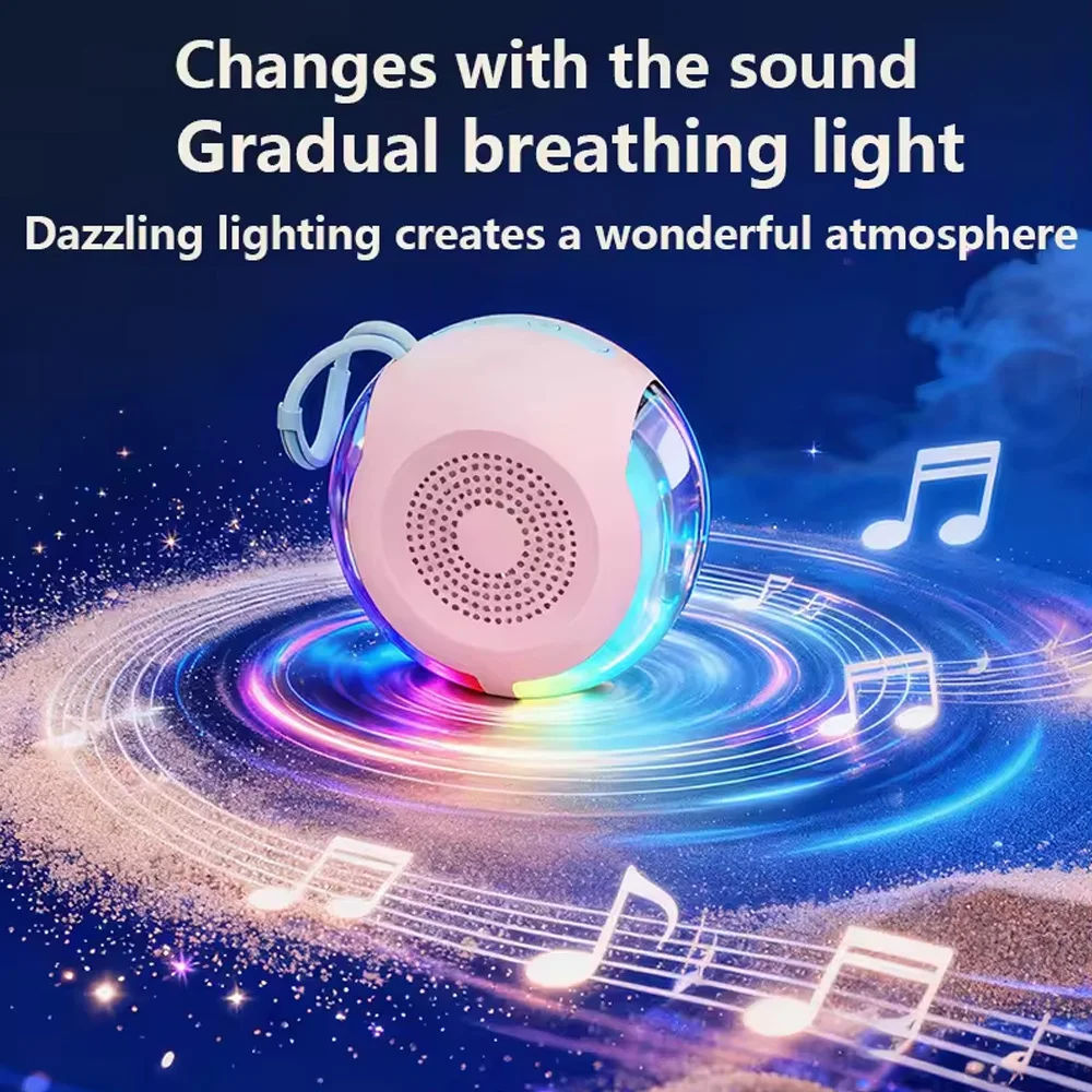 Portable RGB-backlit Bluetooth Speaker with a Carabiner and TWS Stereo; 5W Bass; Wireless Playback; Supports TF Cards and FM