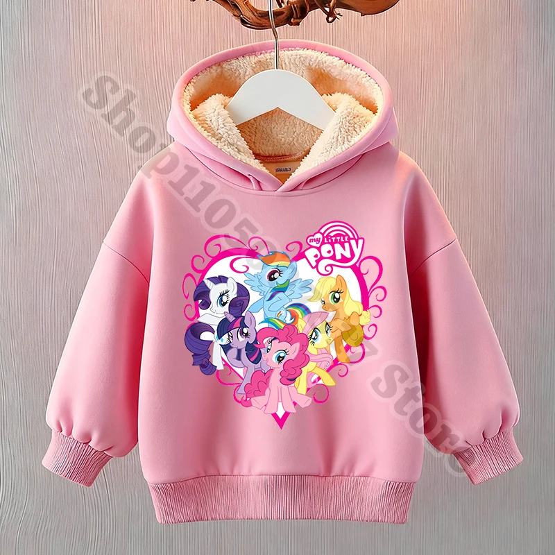 Felpe con cappuccio carine per bambini Cartoon My Little Ponys Ragazza Felpa con cappuccio in pile Top a maniche lunghe Felpa con cappuccio moda casual per bambini Regalo di Natale