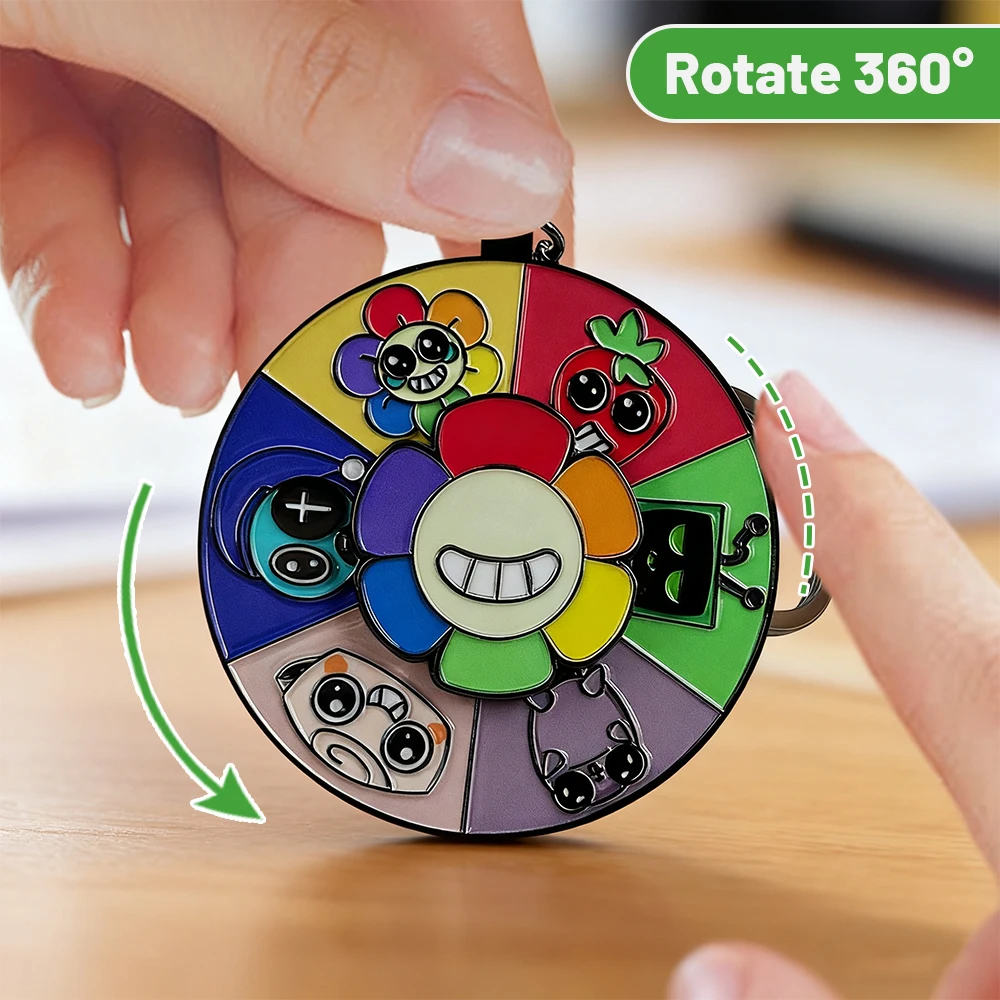 Dandys World Rotating Enamel Keychain Survival Horror Game Peripheral Key Ring Cute Pendant Bag Accessories Fans Gifts